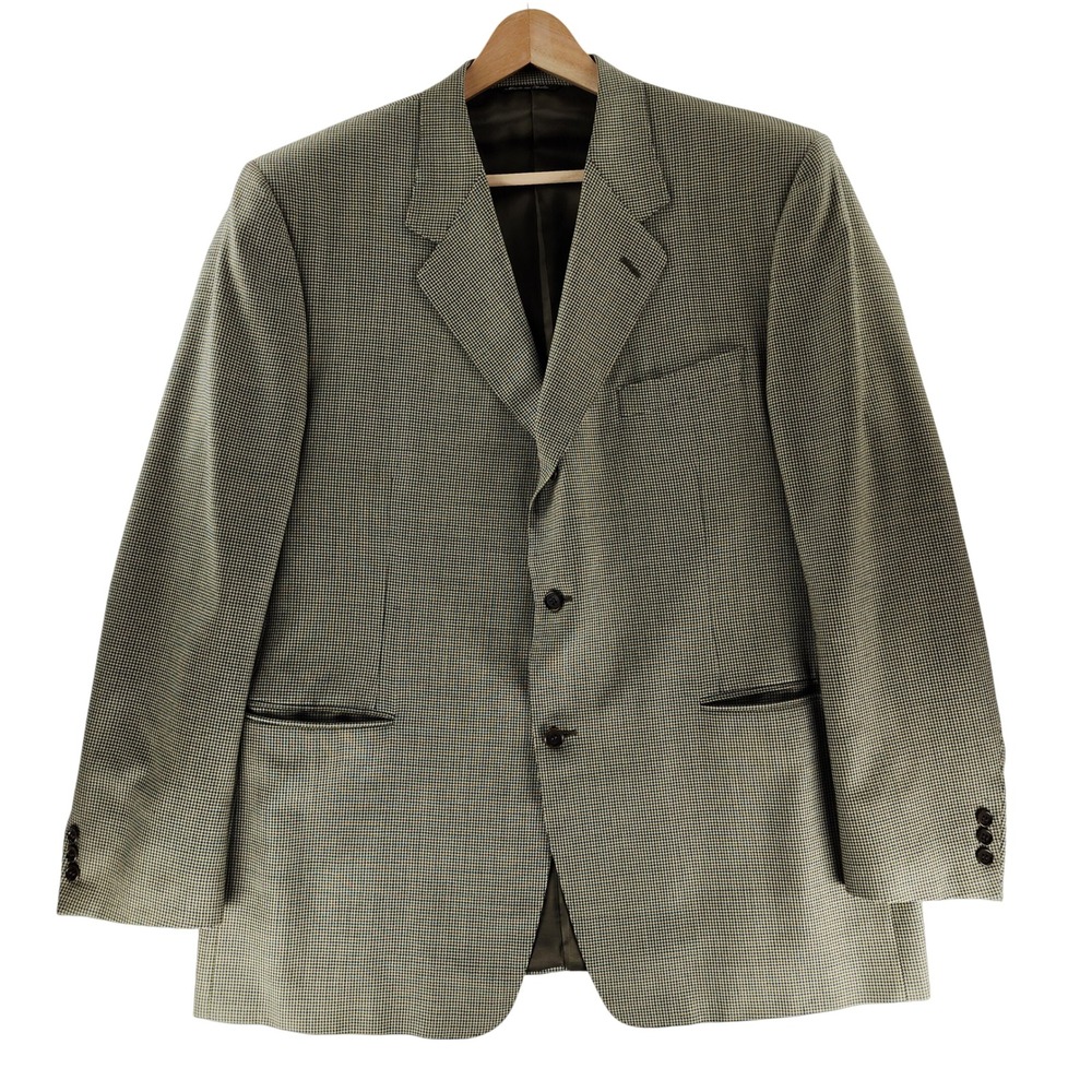 Canali Blazer Mens 58R Pure Wool Houndstooth Sport Coat Made Italy Green Blue